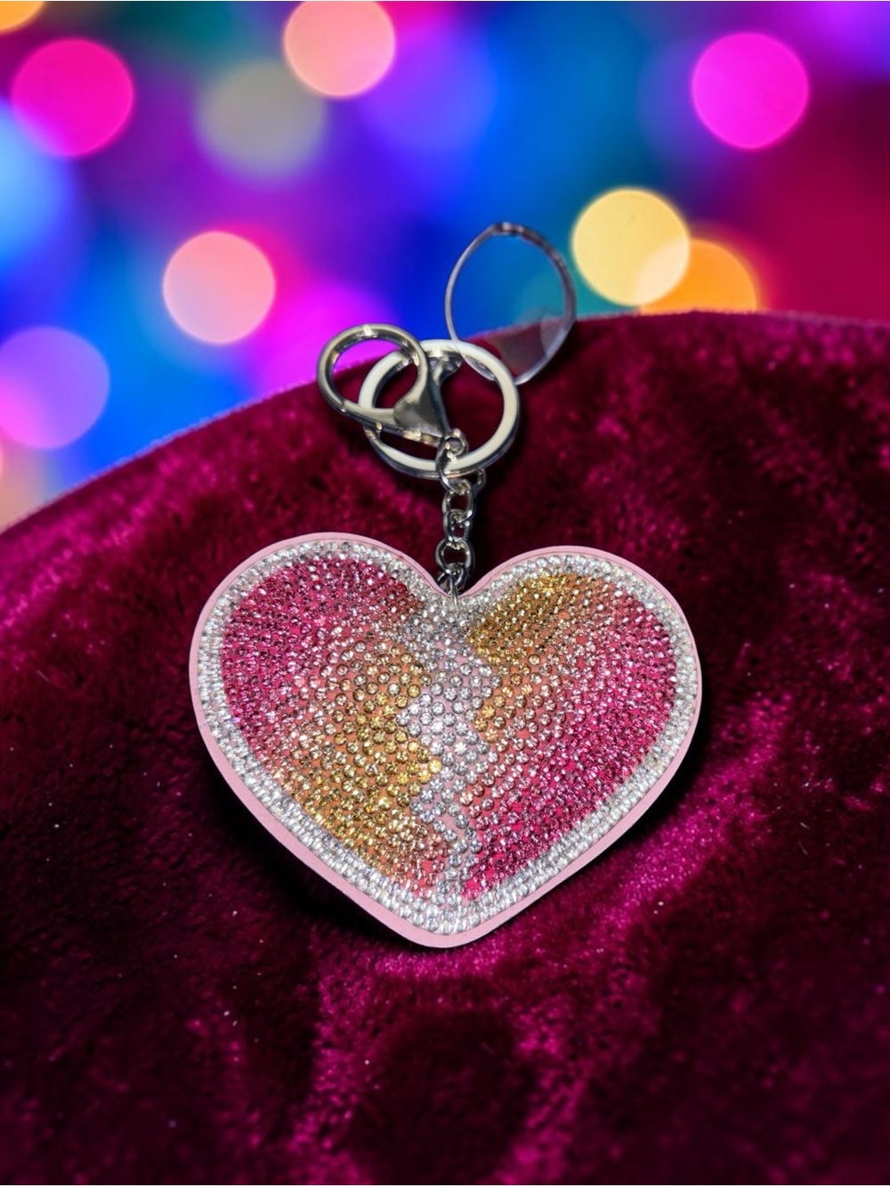 NWT Rhinestone Heart Keychain Pink Gold Crystal Bag Charm Purse Accessory